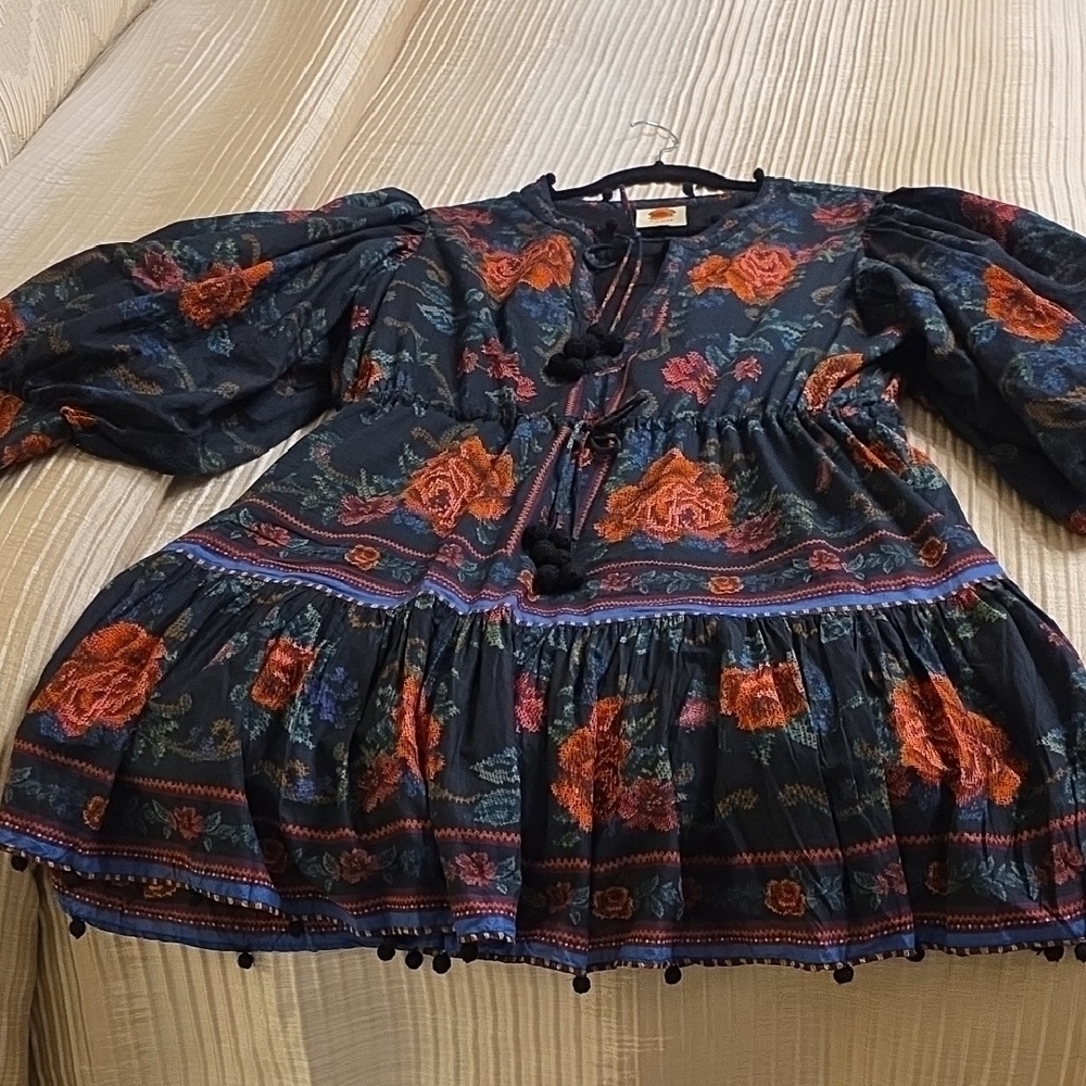 FARM Rio Black Floral Tapestry Mini Dress with Red Roses - Picture 6 of 16